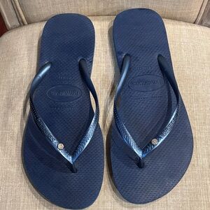Havaianas Deep Blue Flip Flops with Swarovski Crystal